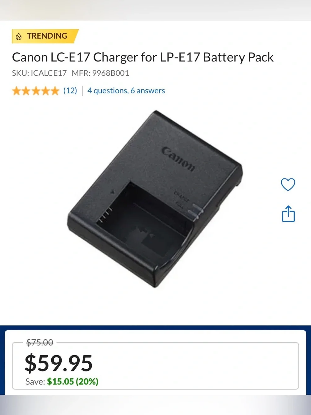 Canon LC-E17 Charger for LP-E17 Battery